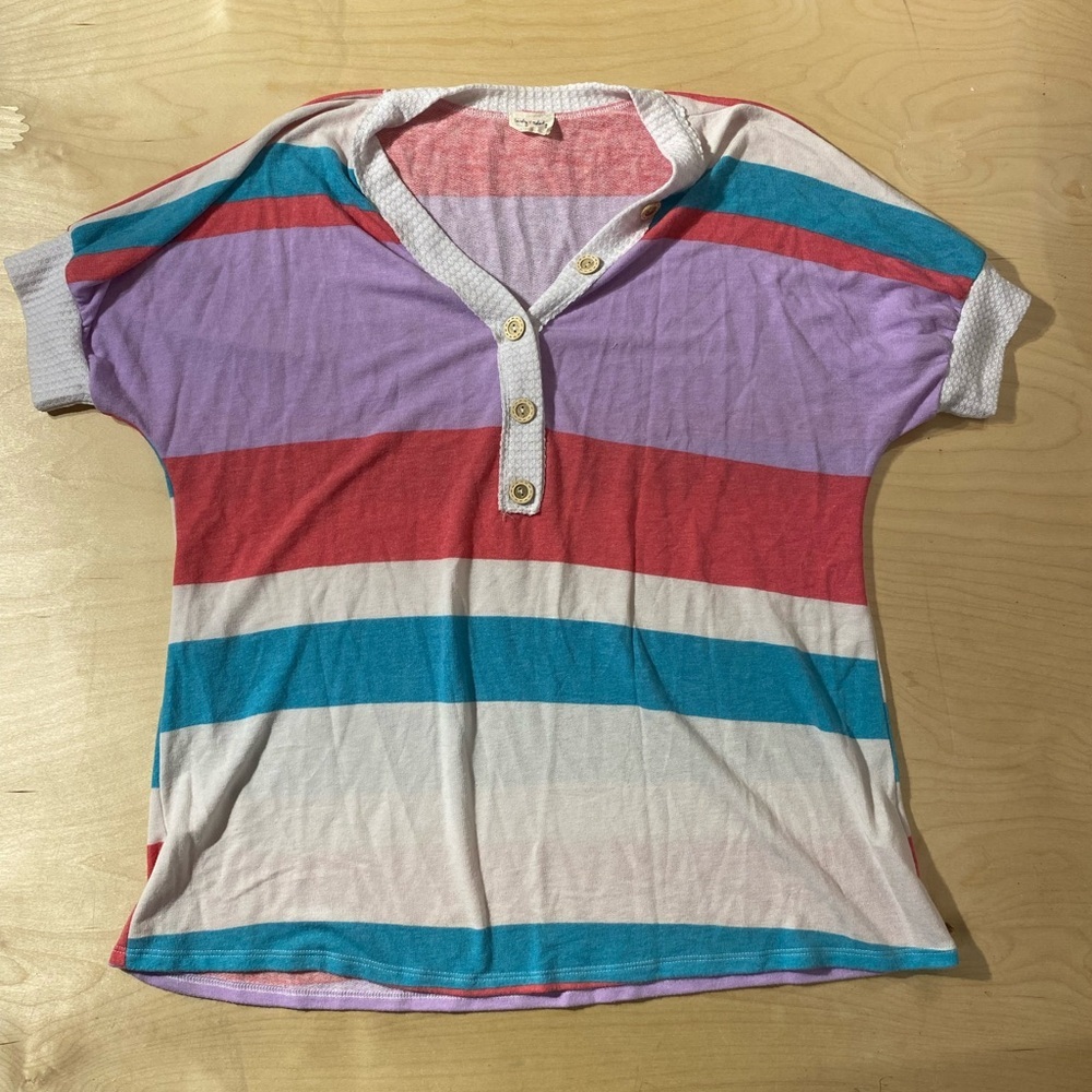 Lovely Melody Colorful Striped Henley Shirt XL (OX)